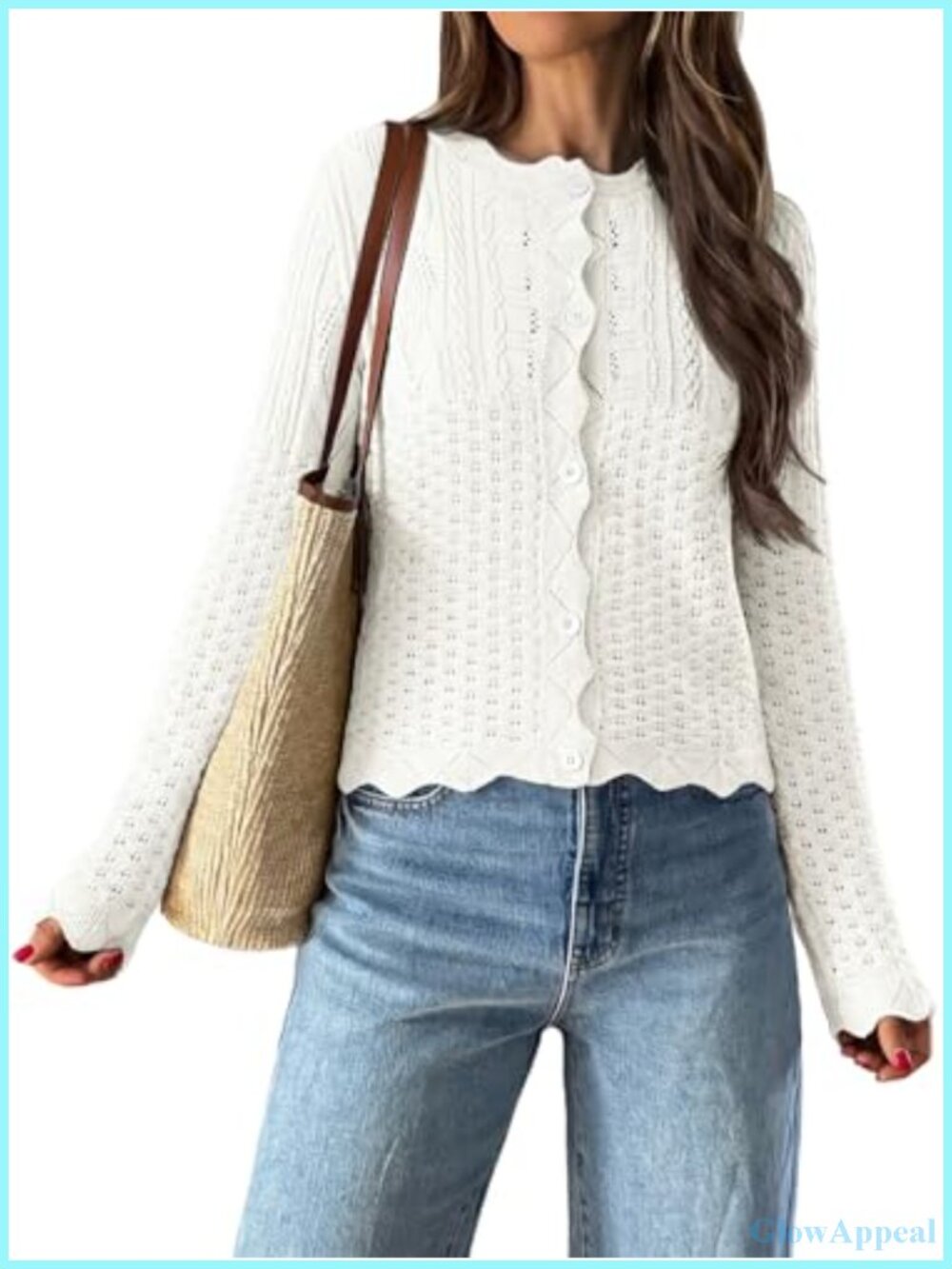 100% Cotton Crochet Cardigan Women Lightweight Knit Button Up Long Sleeve